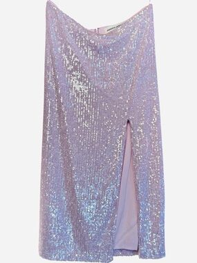 Amanda Uprichard Pastel Lavender Purple Sequin Midi Skirt Front Slit Lined NWT